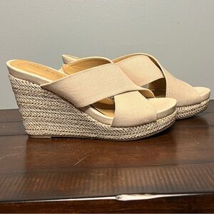 Me Too Brand Cream Wedges with Braided Platform - Size 7